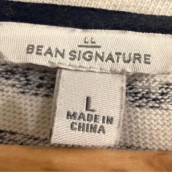 L.L. Bean Signature Cream and Gray Striped 3/4 Zip Sweater - Picture 2 of 4